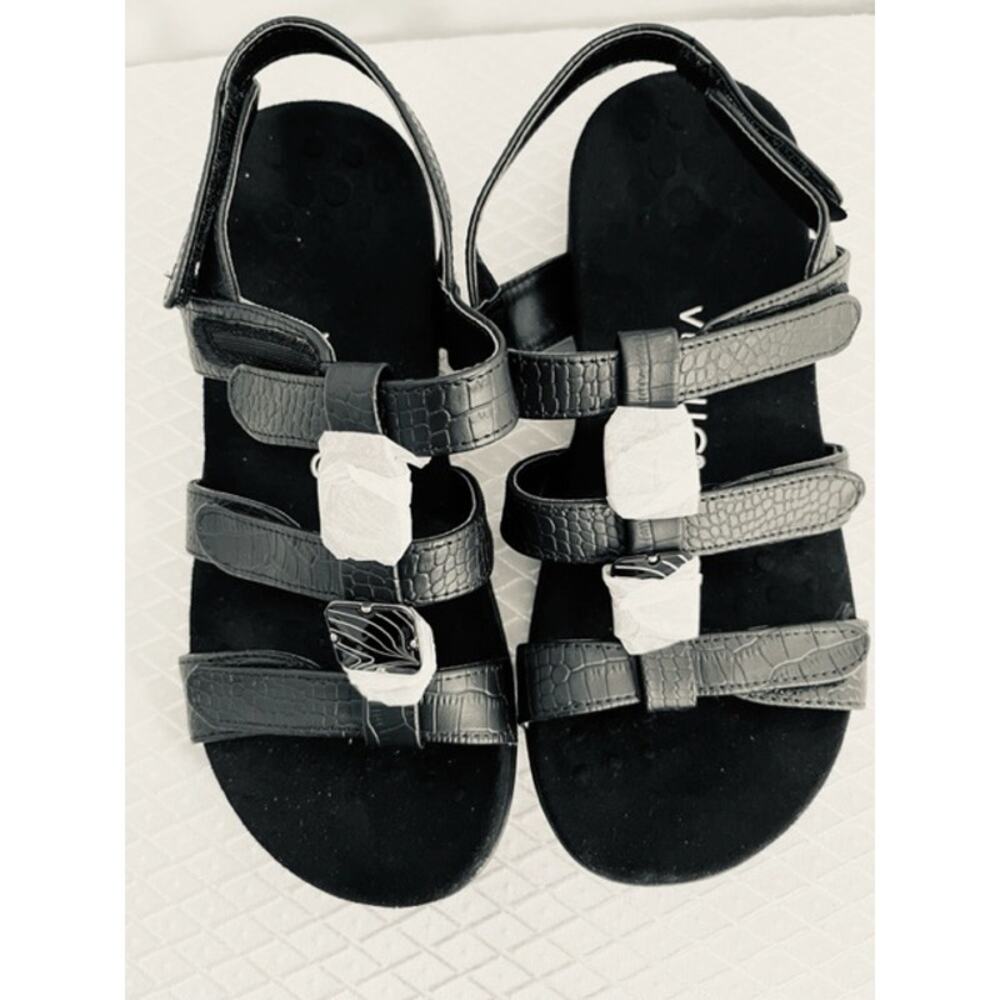 Vionic Amber Adjustable Sandal Black Flat Strappy… - image 2